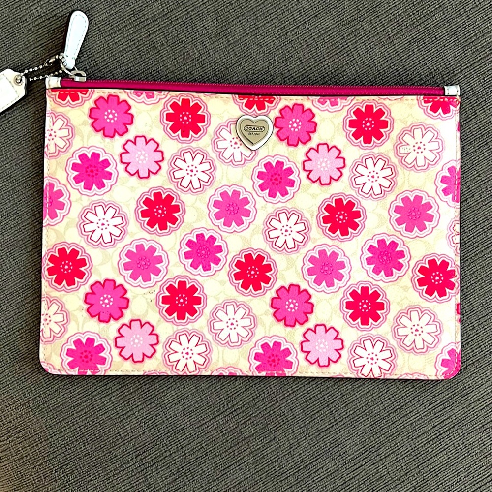 COACH Coated Leather Pink Floral Pouch, NWOT